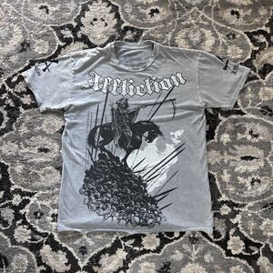 Y2K Affliction Signature Series Josh Barnett Reaper Graphic Gray T-Shirt Mens XL